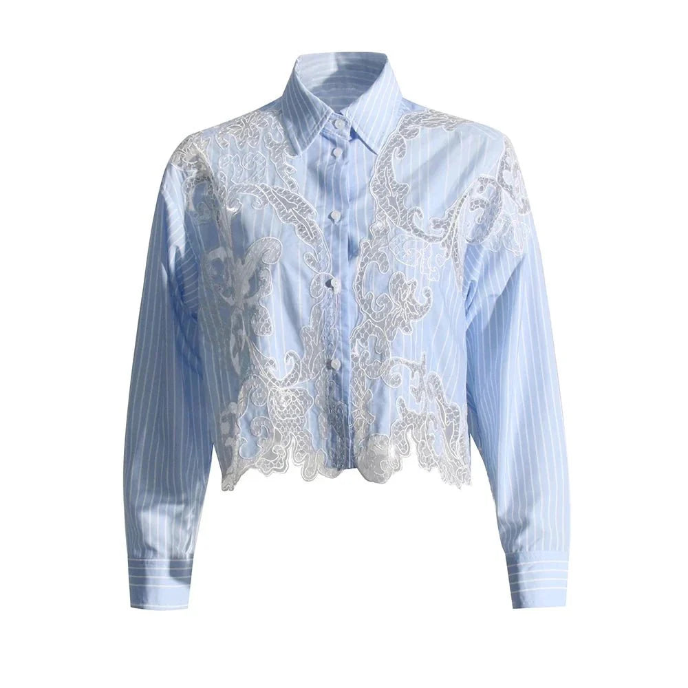 Striped Patchwork Embroidered Blouse