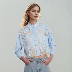 Striped Patchwork Embroidered Blouse