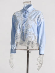 Striped Patchwork Embroidered Blouse