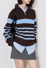 Striped Zipper Polo Sweates