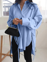 Stylish Solid Shirts Asymmetrical Blouse