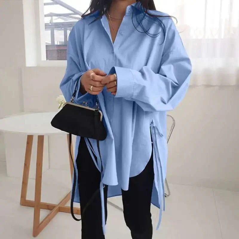 Stylish Solid Shirts Asymmetrical Blouse