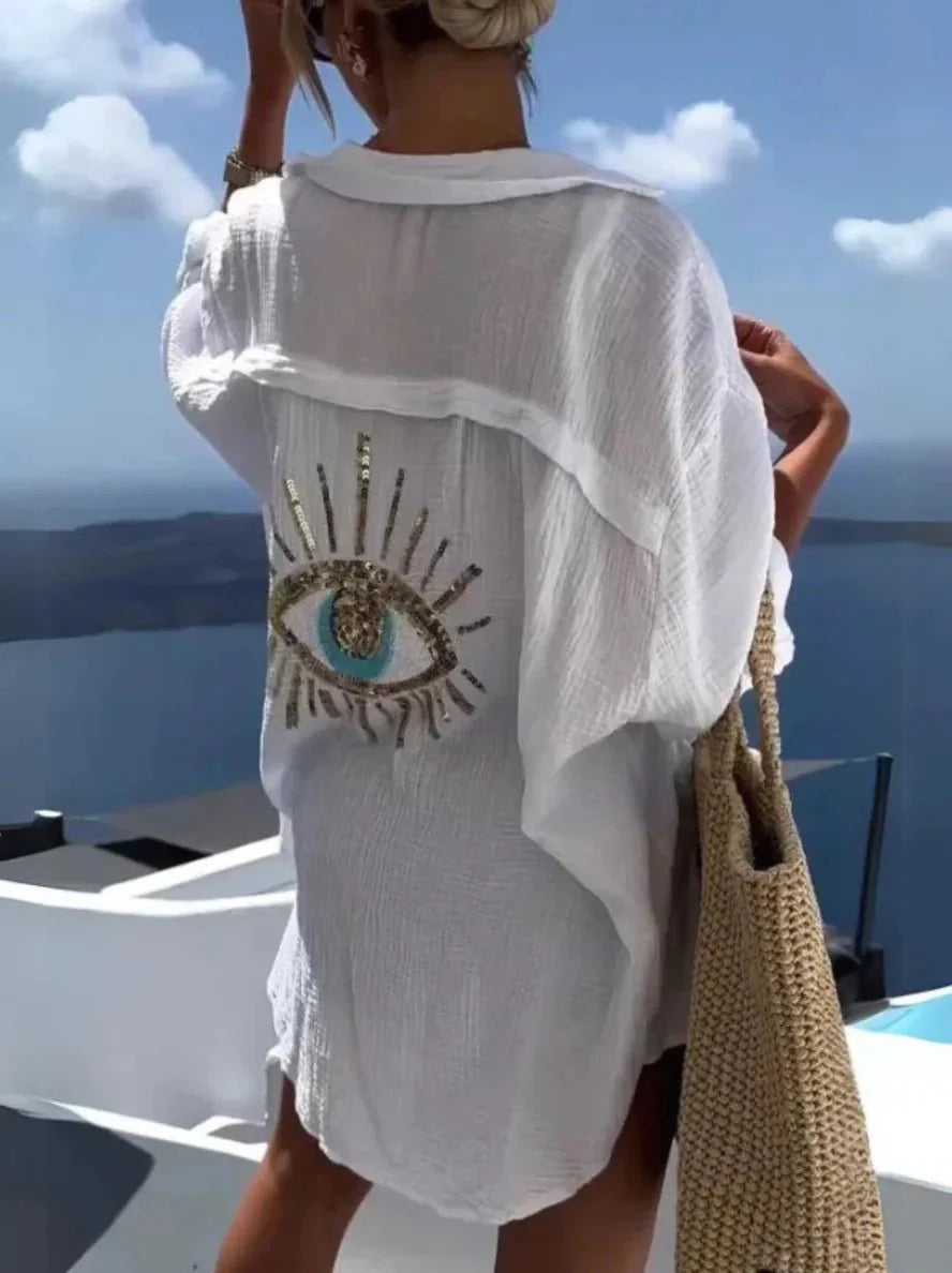 Summer Fashion Evil Eye Sequin Shirt