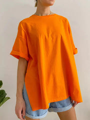 Summer Oversized Cotton Solid Split Basic Tshirt