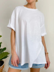 Summer Oversized Cotton Solid Split Basic Tshirt