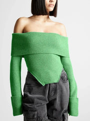 Sweater Slash Neck Long Sleeve Fashion Style