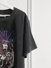 Tiger Washed Black Cotton Vintage T-shirts