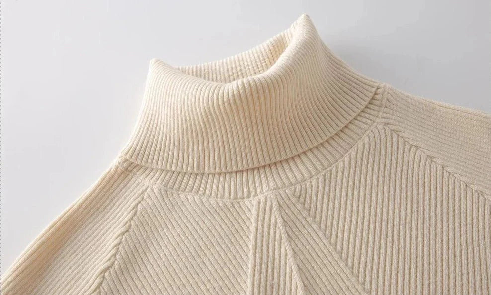 Tracksuit Turtleneck Sweater and Elastic Trousers Suits Knitted Two Piece Set