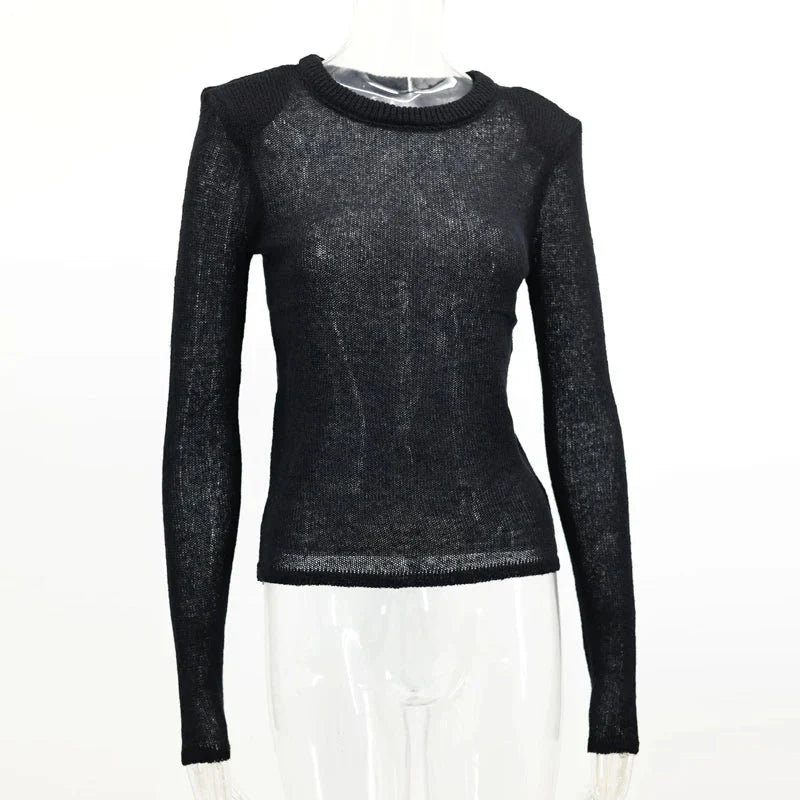 Transparent O-Neck Long Sleeve Sweater