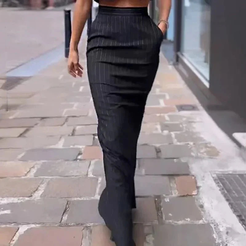 Two Piece Set Striped Printed Vest A-Line Skirt