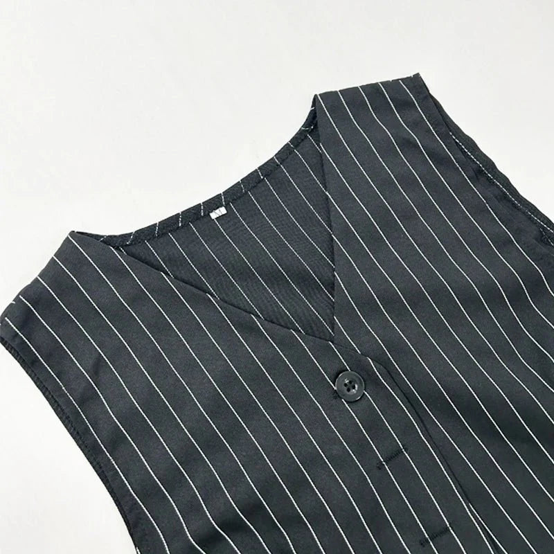 Two Piece Set Striped Printed Vest A-Line Skirt