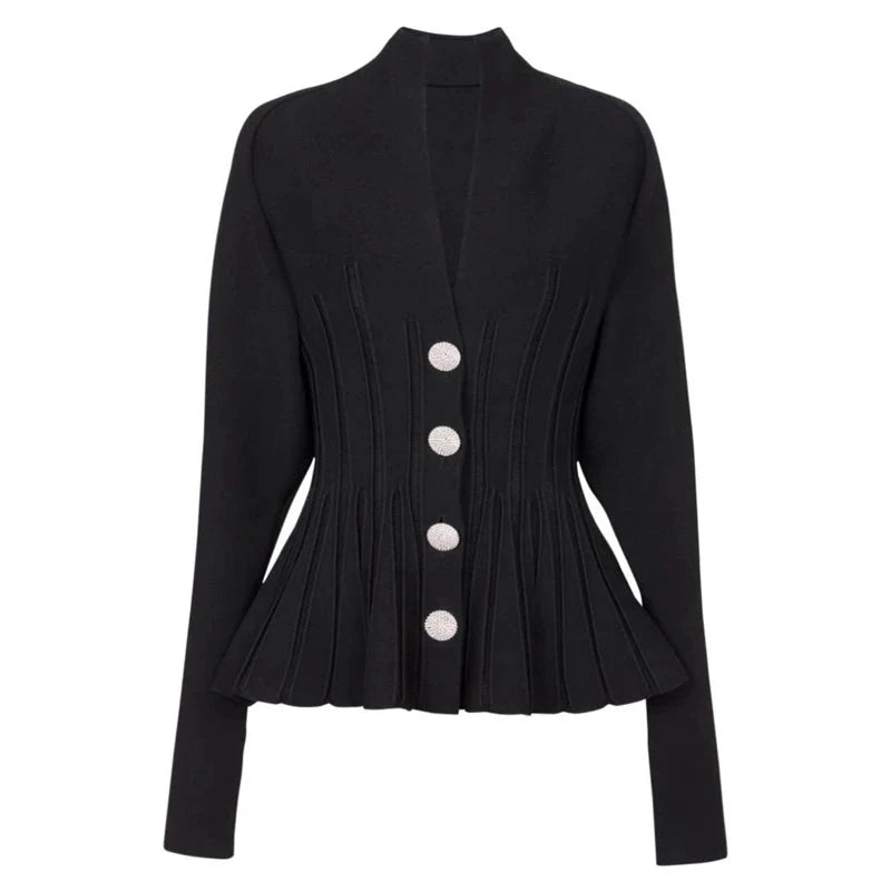 V-neck Heavy Crystal Button Knitted Cardigan