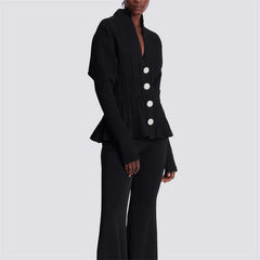 V-neck Heavy Crystal Button Knitted Cardigan