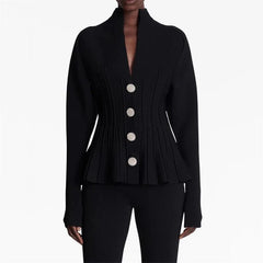 V-neck Heavy Crystal Button Knitted Cardigan