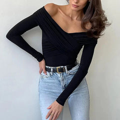 V-Neck Off-Shoulder Slim Fit Bodysuit