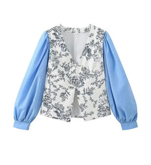 V-Neck Printed Long Sleeve Shirt
