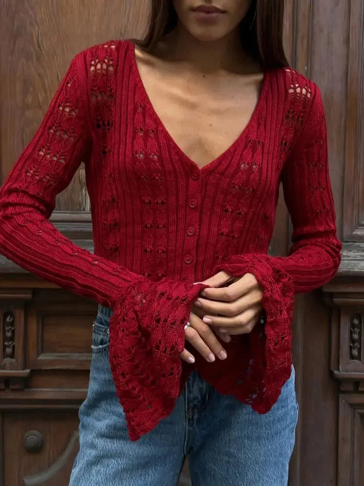 V-Neck Sheer Knit Crop Top