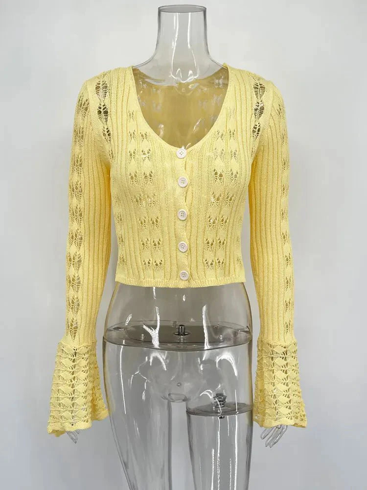 V-Neck Sheer Knit Crop Top