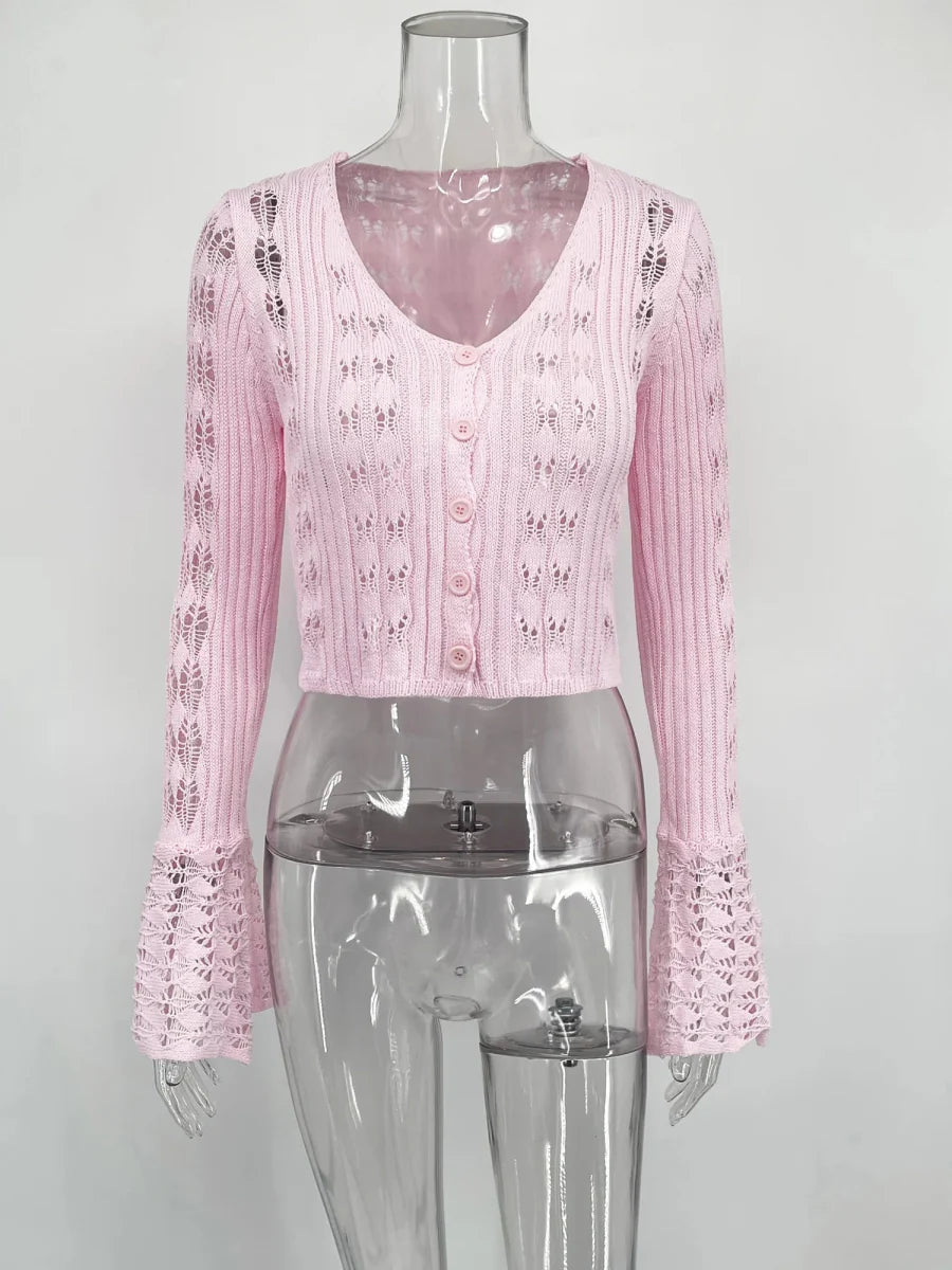 V-Neck Sheer Knit Crop Top