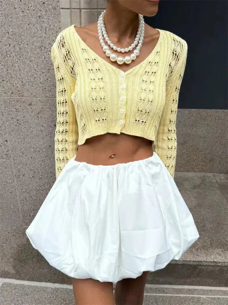 V-Neck Sheer Knit Crop Top