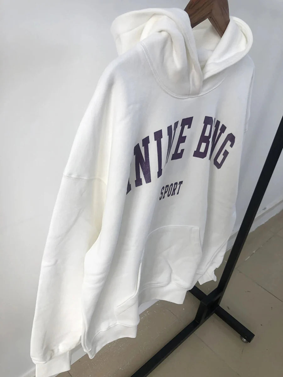 Velvet Letter Hooded Autumn Winter Pullovers Sweatshirts