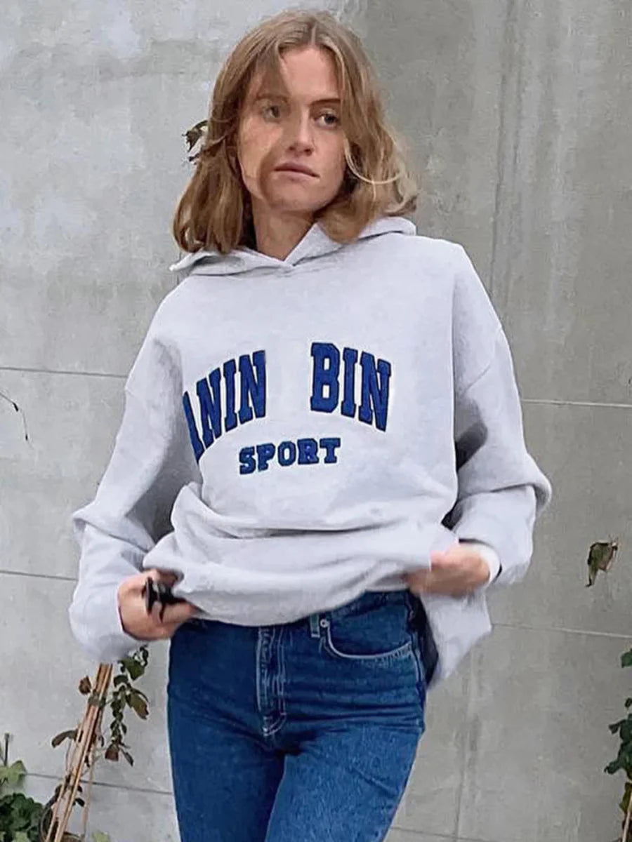 Velvet Letter Hooded Autumn Winter Pullovers Sweatshirts