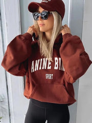 Velvet Letter Hooded Autumn Winter Pullovers Sweatshirts