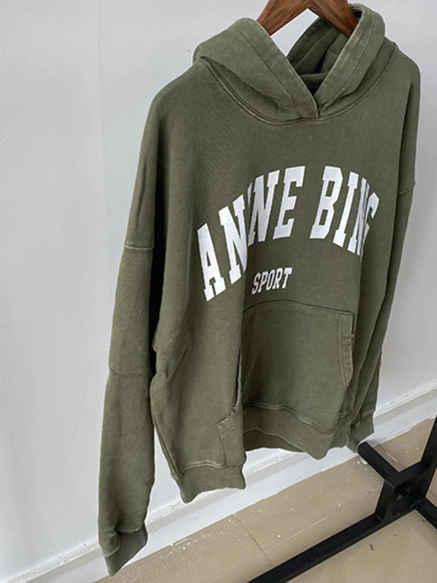Velvet Letter Hooded Autumn Winter Pullovers Sweatshirts