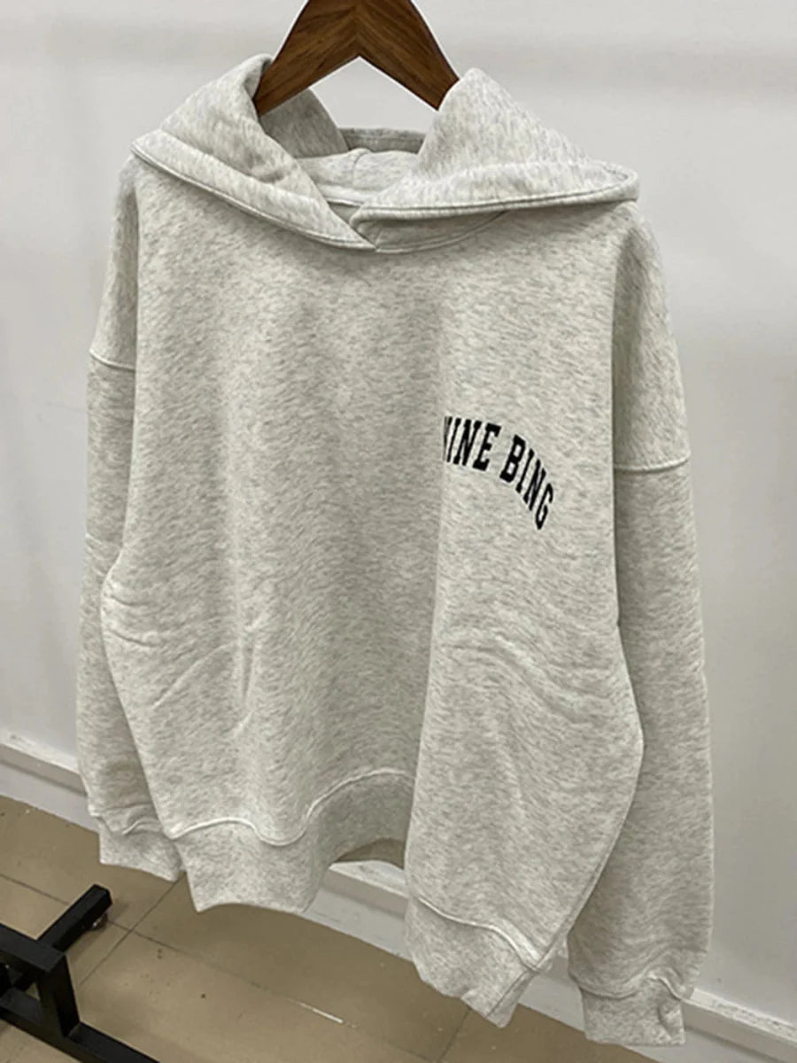 Velvet Letter Hooded Autumn Winter Pullovers Sweatshirts