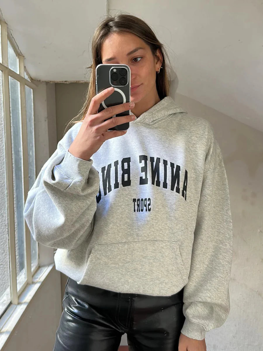 Velvet Letter Hooded Autumn Winter Pullovers Sweatshirts