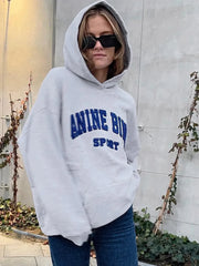 Velvet Letter Hooded Autumn Winter Pullovers Sweatshirts