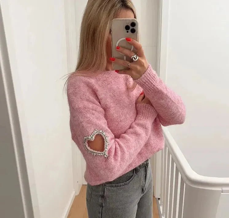 Vintage Love Hollow Out Beads Sweaters Knitted Pullover
