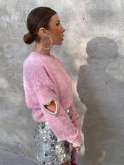 Vintage Love Hollow Out Beads Sweaters Knitted Pullover