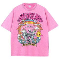 Vintage Washed Butterfly Wave Printed Oversized Tops