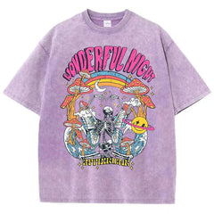 Vintage Washed Butterfly Wave Printed Oversized Tops