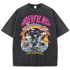 Vintage Washed Butterfly Wave Printed Oversized Tops