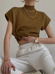 Viscose Knit Loose Short Sleeve Summer Pullover Top