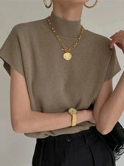 Viscose Knit Loose Short Sleeve Summer Pullover Top