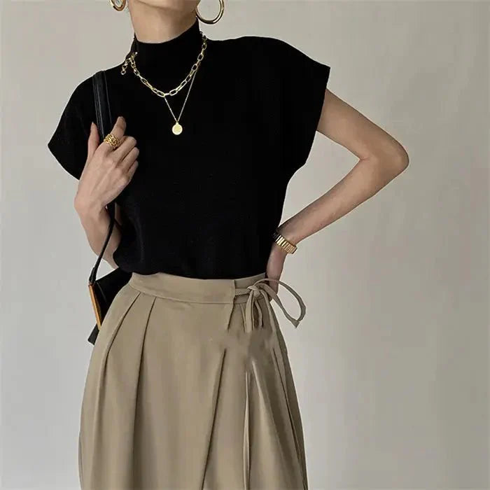 Viscose Knit Loose Short Sleeve Summer Pullover Top