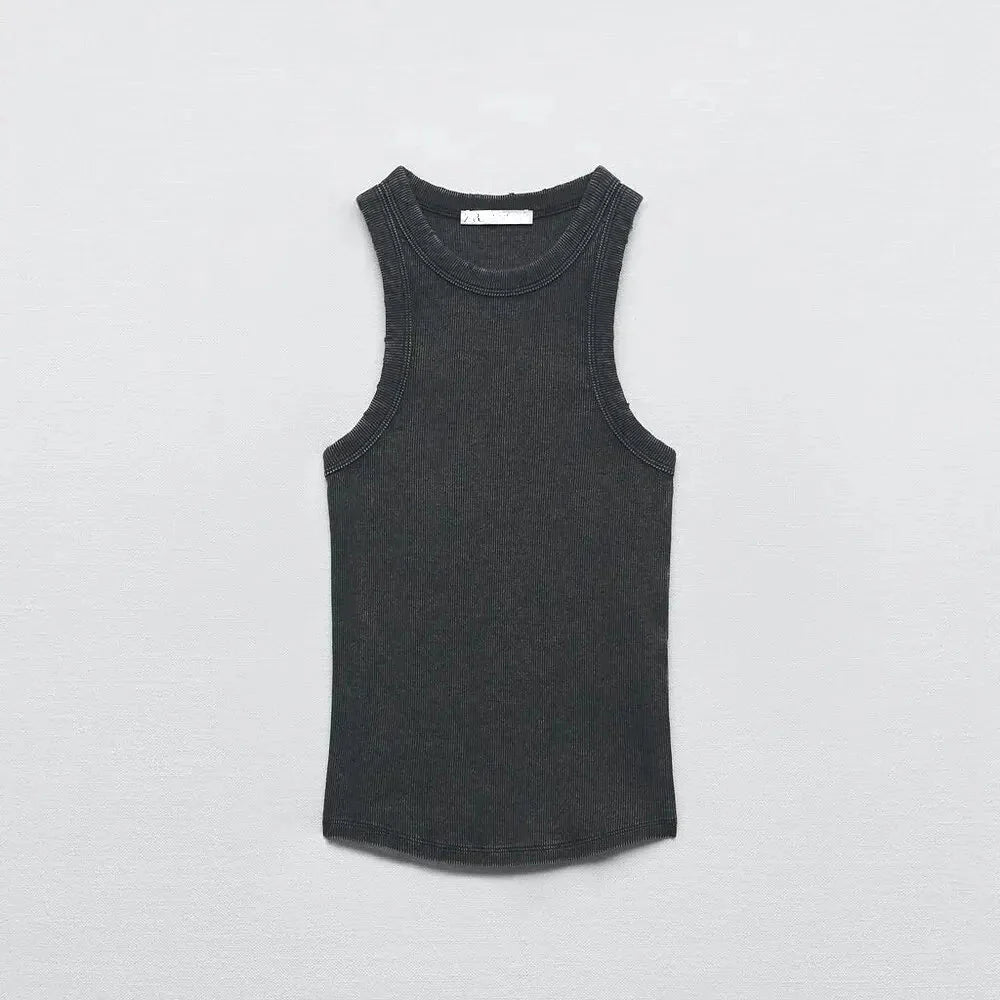 Wash Rib Simple Retro Vintage Tank Top
