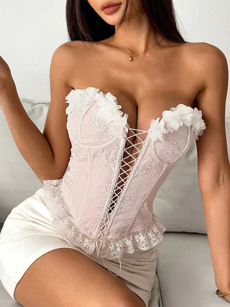 White Lace Ruffle Crop Top
