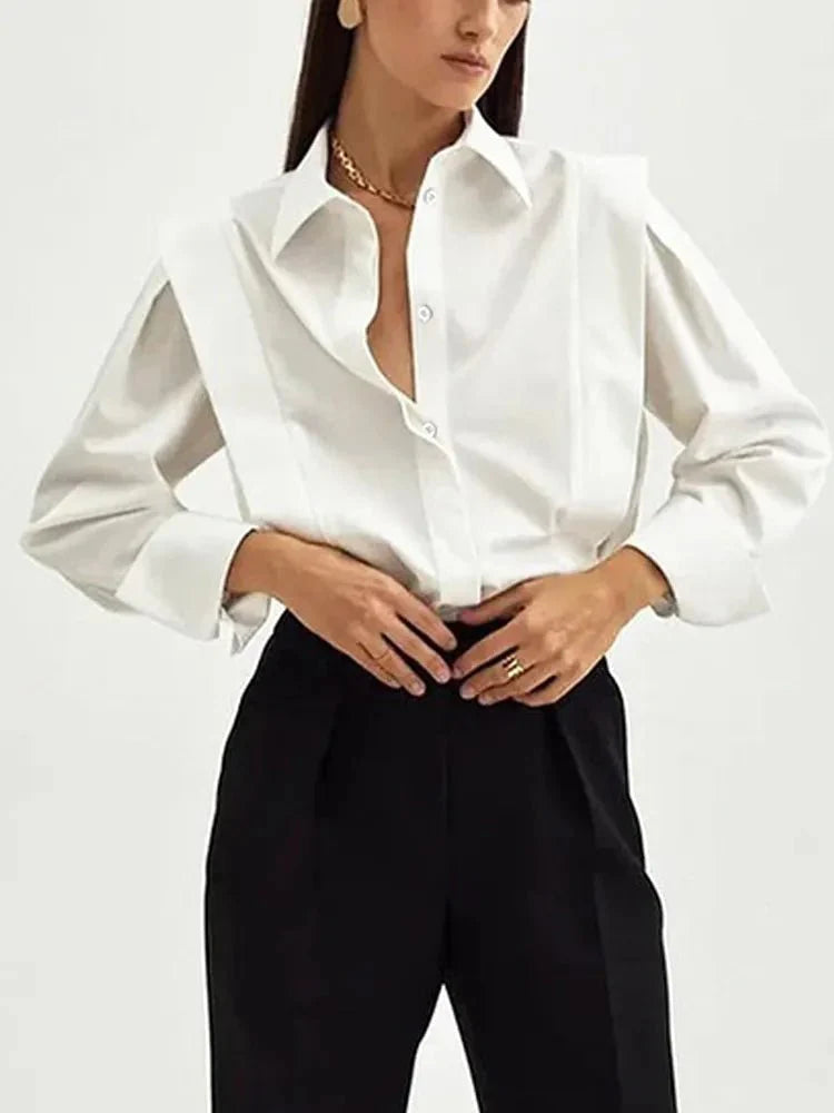 White Shirt Women Elegant Office Lady Solid Long Sleeve Shirt Blouse Tops