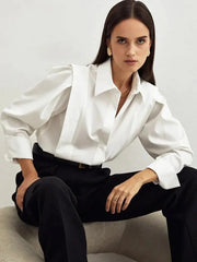 White Shirt Women Elegant Office Lady Solid Long Sleeve Shirt Blouse Tops