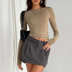 Women Long Sleeve Solid Slim Fit Casual Shirts Pullovers Basic T-Shirt