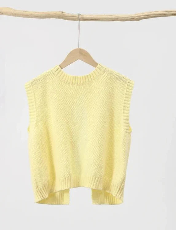 Yellow Sleeveless Backless Knit Sweaters