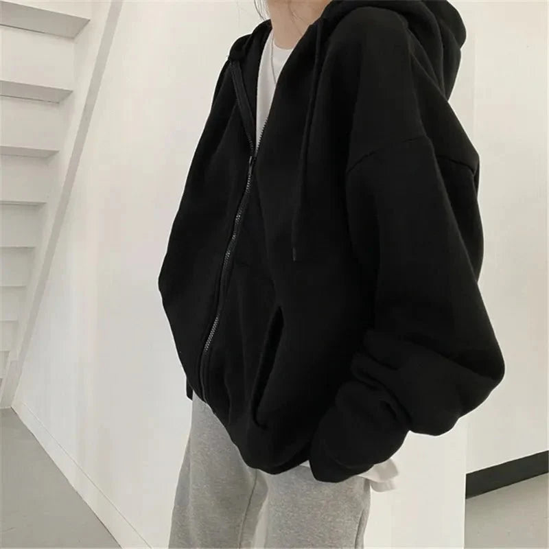 Zip-Up Pocket Oversized Sweatshirts Hooded