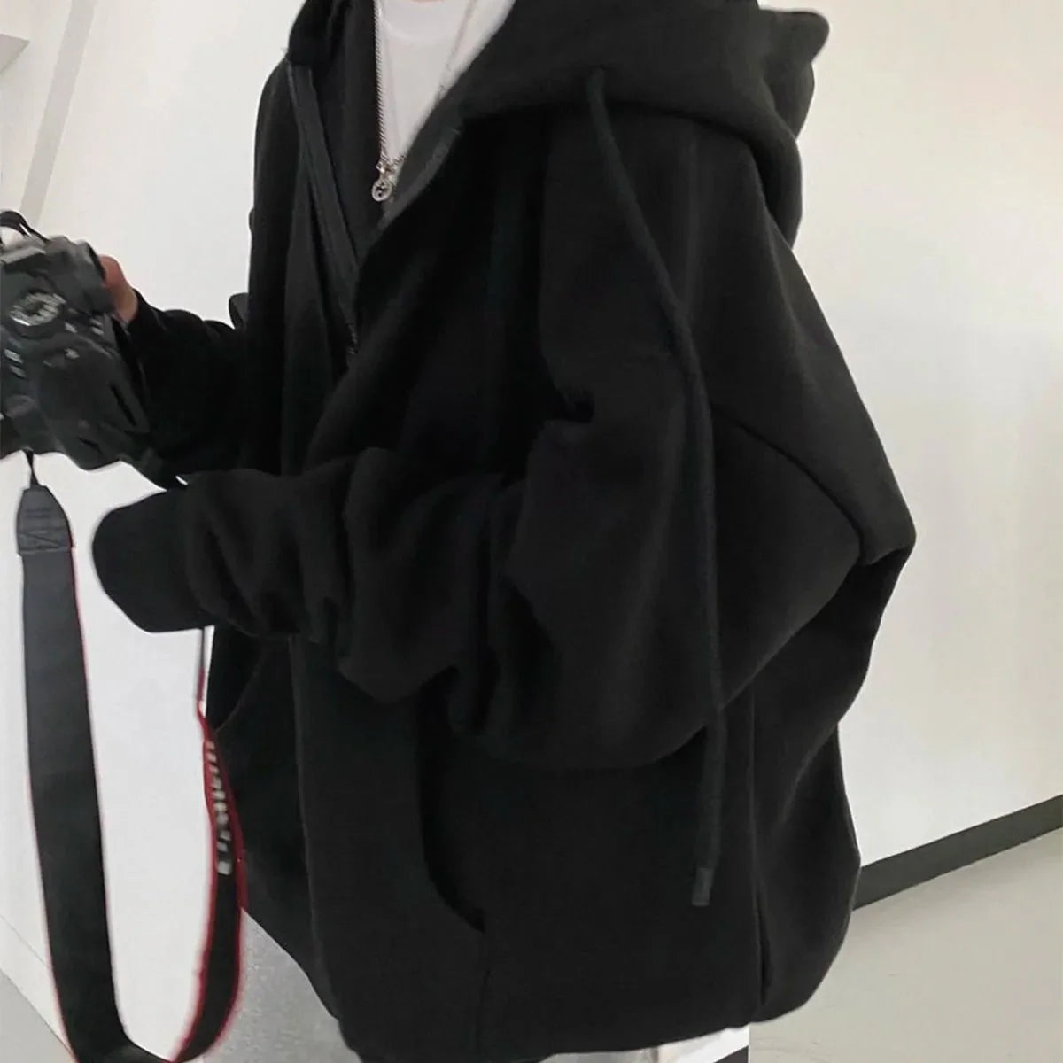 Zip-Up Pocket Oversized Sweatshirts Hooded