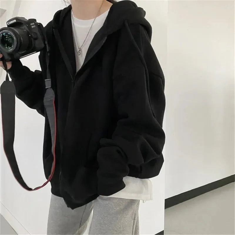 Zip-Up Pocket Oversized Sweatshirts Hooded