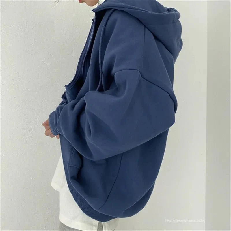 Zip-Up Pocket Oversized Sweatshirts Hooded